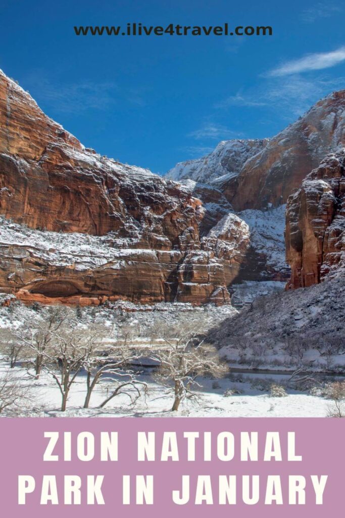 a promotional pin by i live for travel about Zion National Park in January
